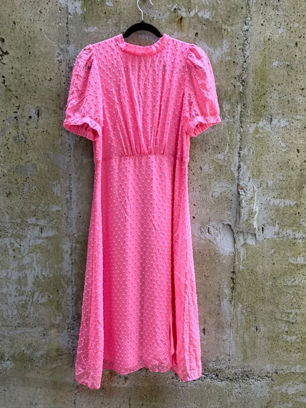 New Julia Jordan Mock Neck Clip Dot Chiffon Fit & Flare Midi Dress, Pink, NWOT